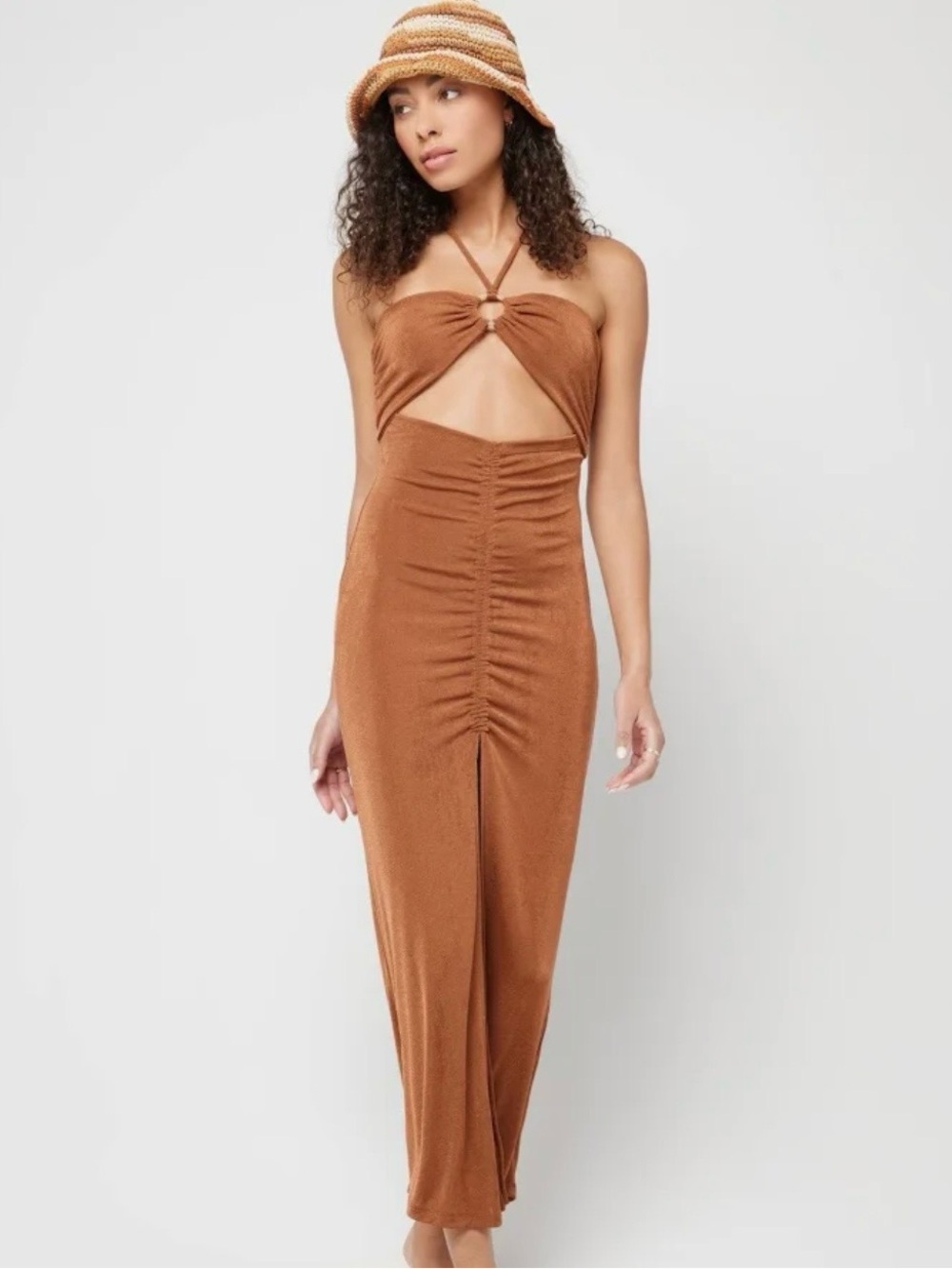 l*space Rust Brown Cutout Maxi Dress